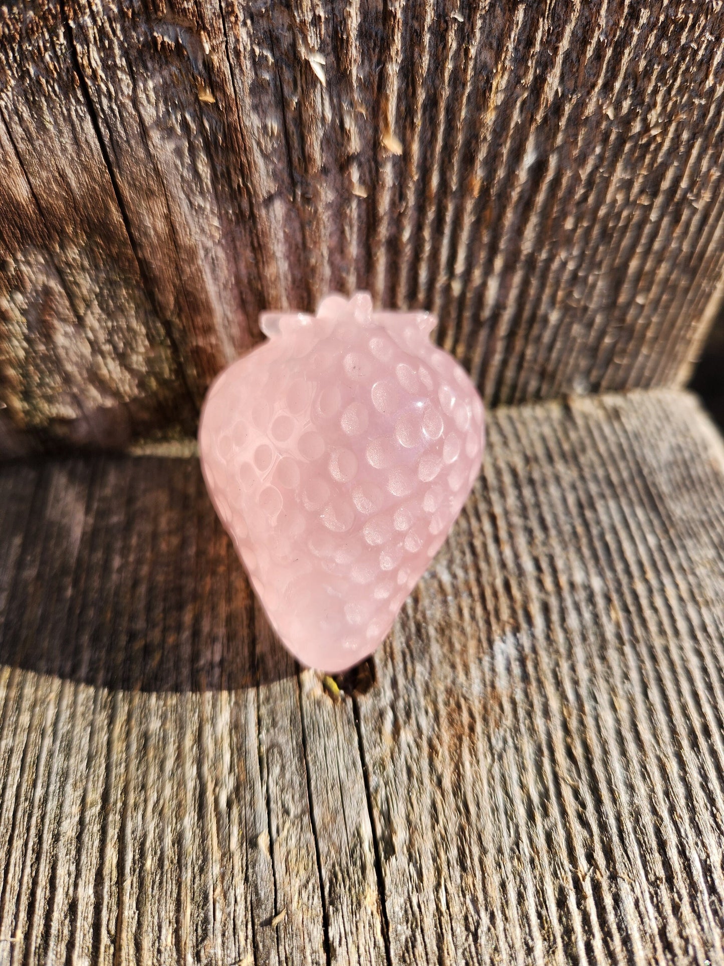 Beautiful AAA Pink Rose Quartz Crystal Carved Strawberry