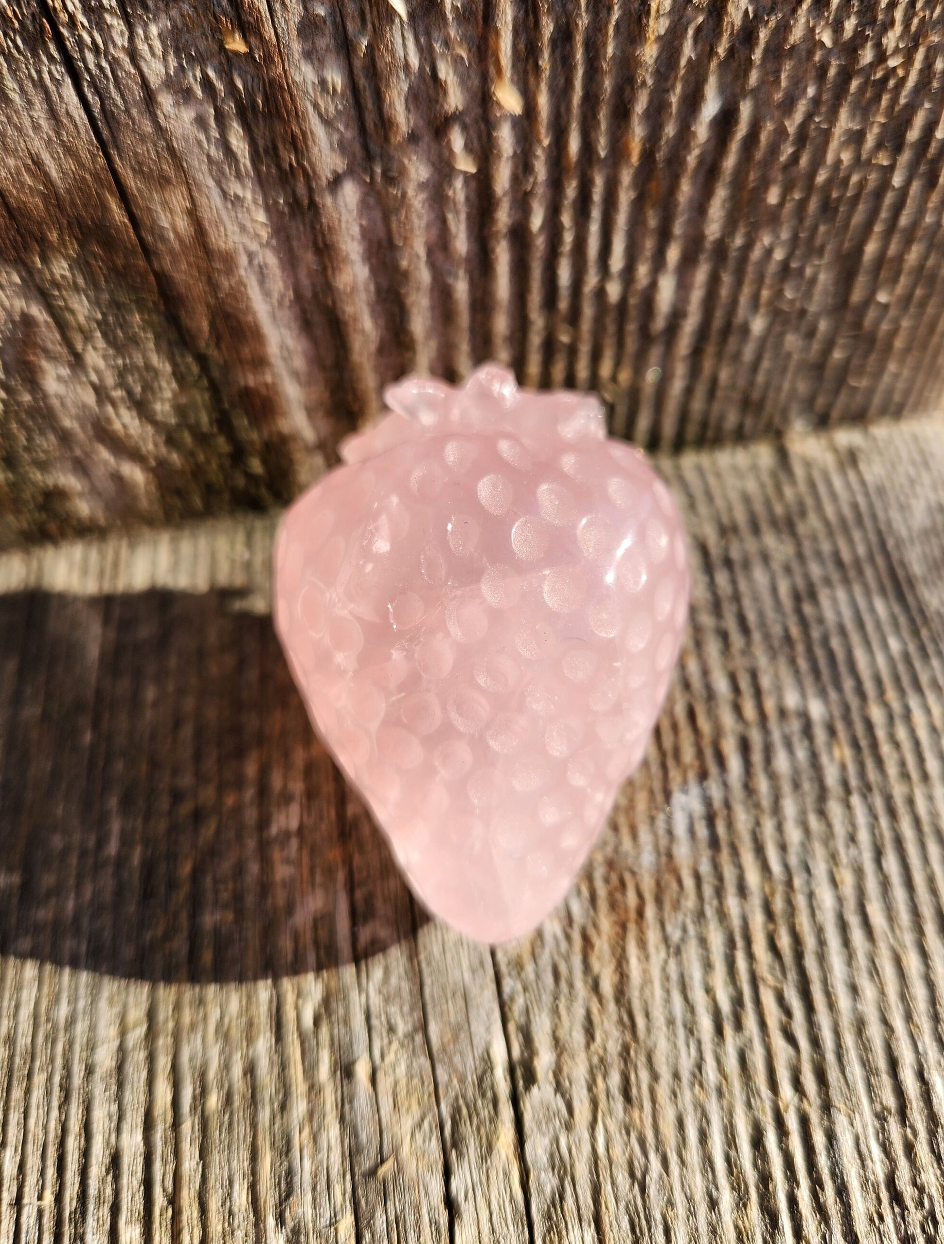 Beautiful AAA Pink Rose Quartz Crystal Carved Strawberry