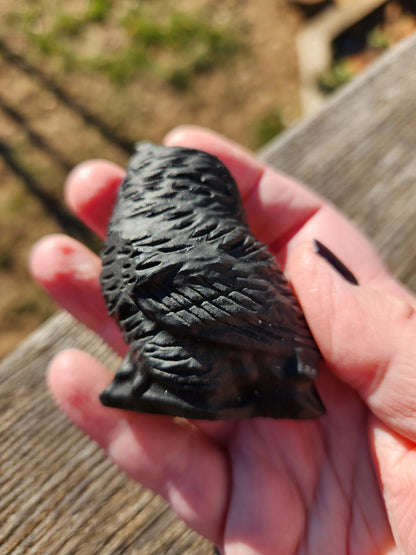 Hand Carved Black Obsidian Crystal Owl: Natural Stone Figurine