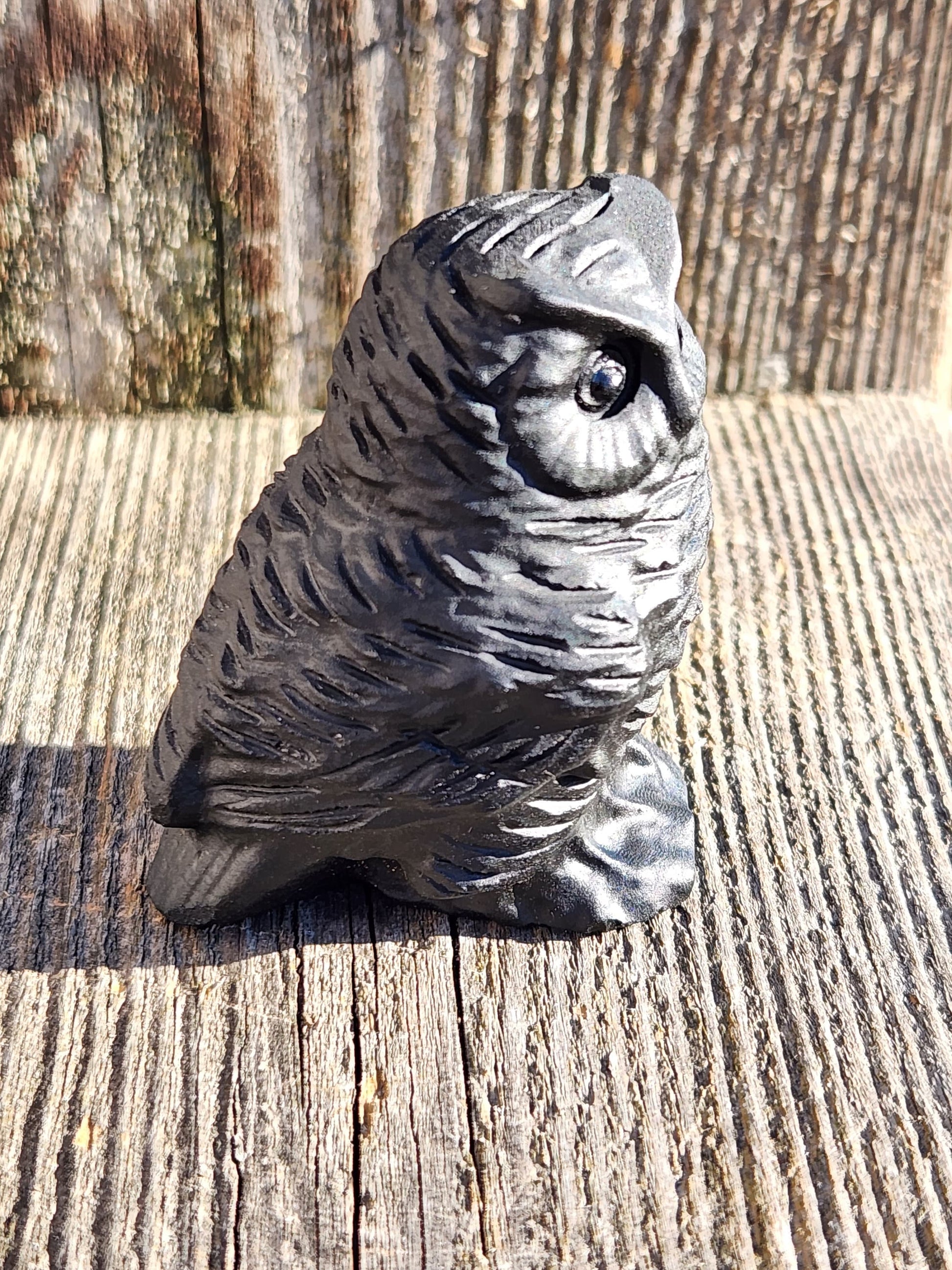 Hand Carved Black Obsidian Crystal Owl: Natural Stone Figurine