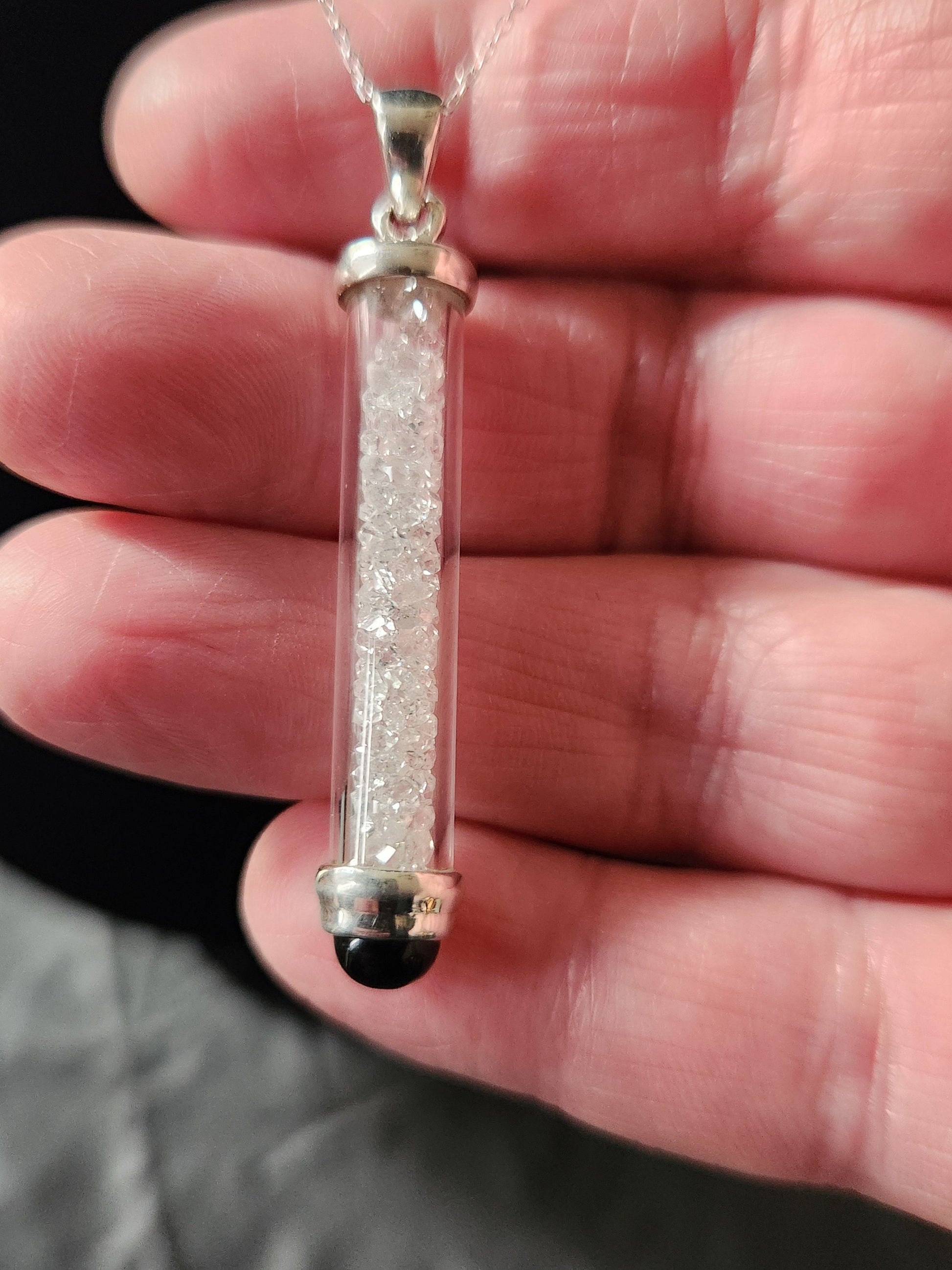 Sterling Silver Herkimer Diamond Pendant Necklace with Black Onyx