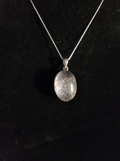 Sterling Silver Herkimer Diamond & Quartz Cabochon Pendant Necklace