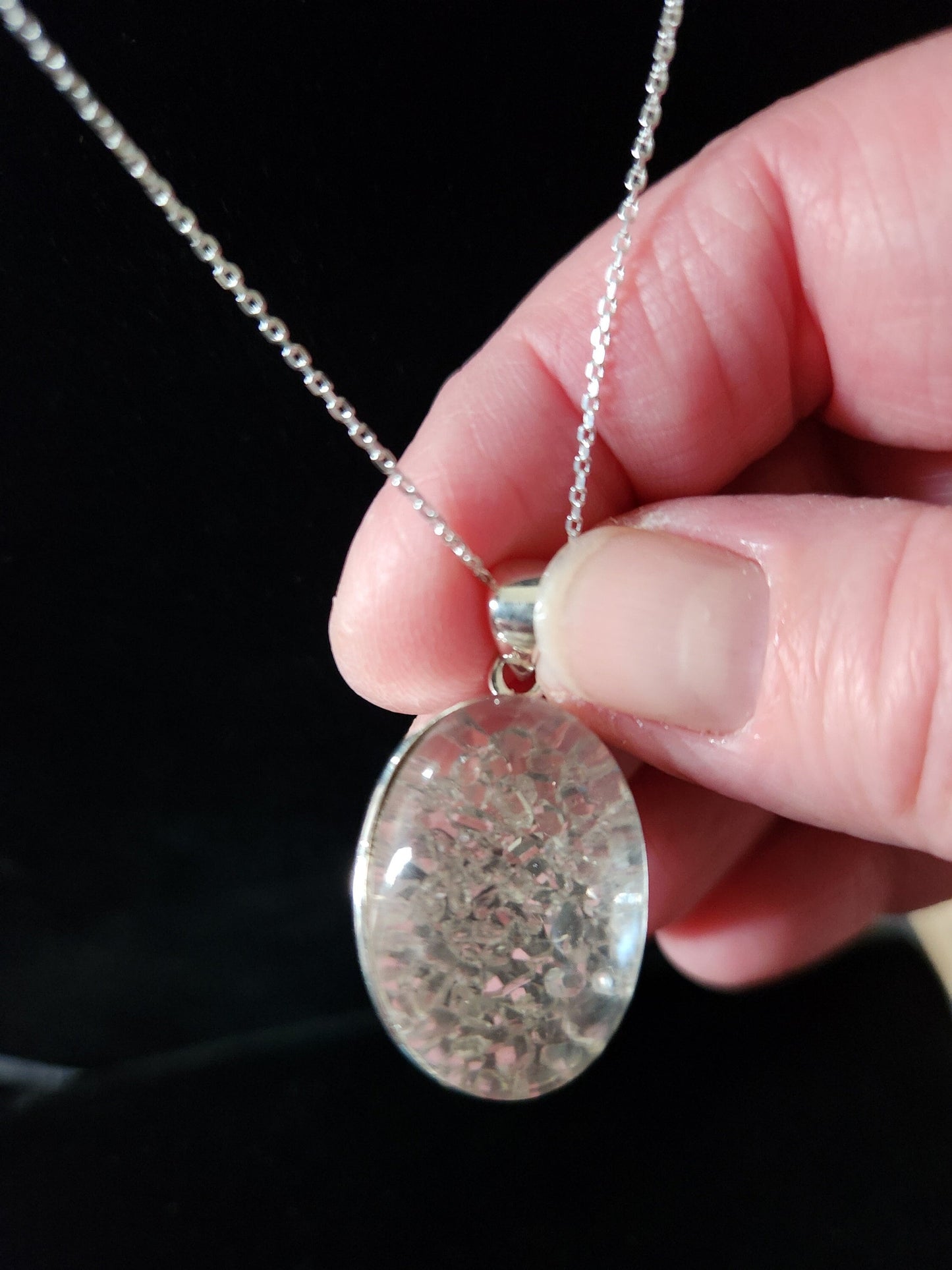 Sterling Silver Herkimer Diamond & Quartz Cabochon Pendant Necklace
