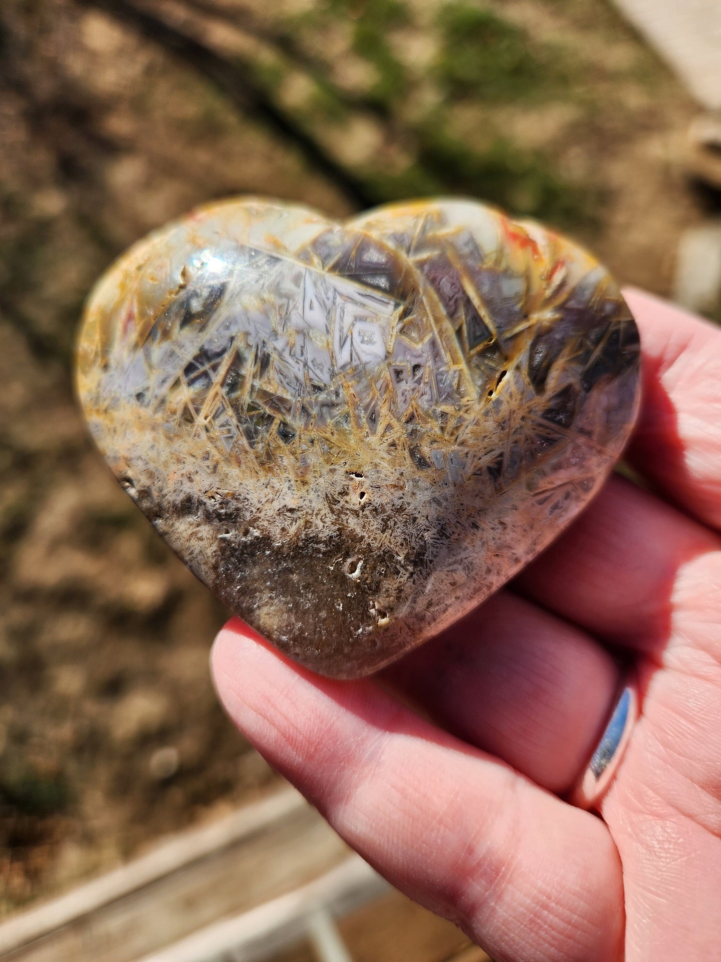 Gorgeous Druzy High Polished Bahia Jasper Crystal Heart