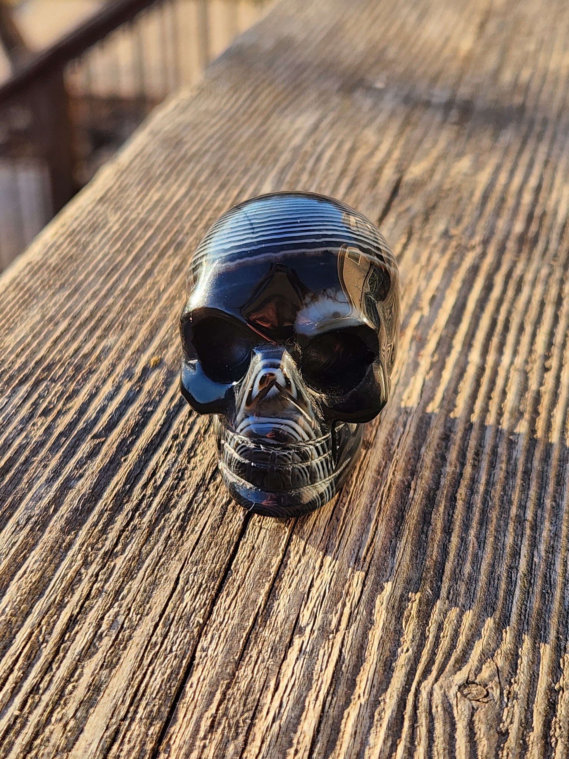 Hand Carved Black Onyx Agate Skull: AAA Quality Crystal Figurine