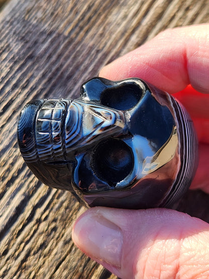 Hand Carved Black Onyx Agate Skull: AAA Quality Crystal Figurine
