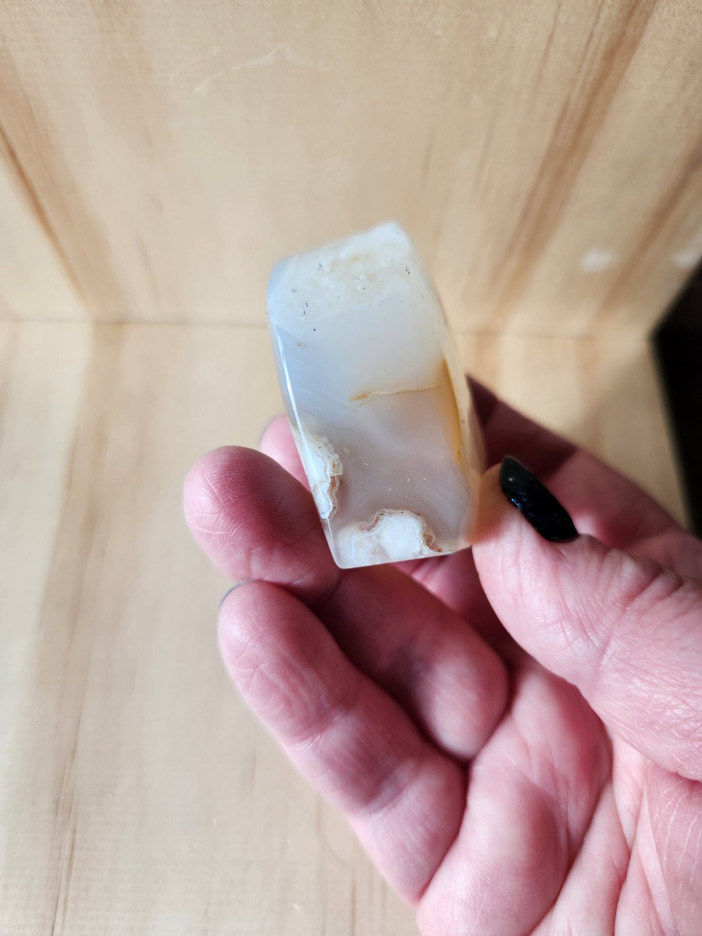 Flower Agate Crystal Heart: Self Standing Palm Stone