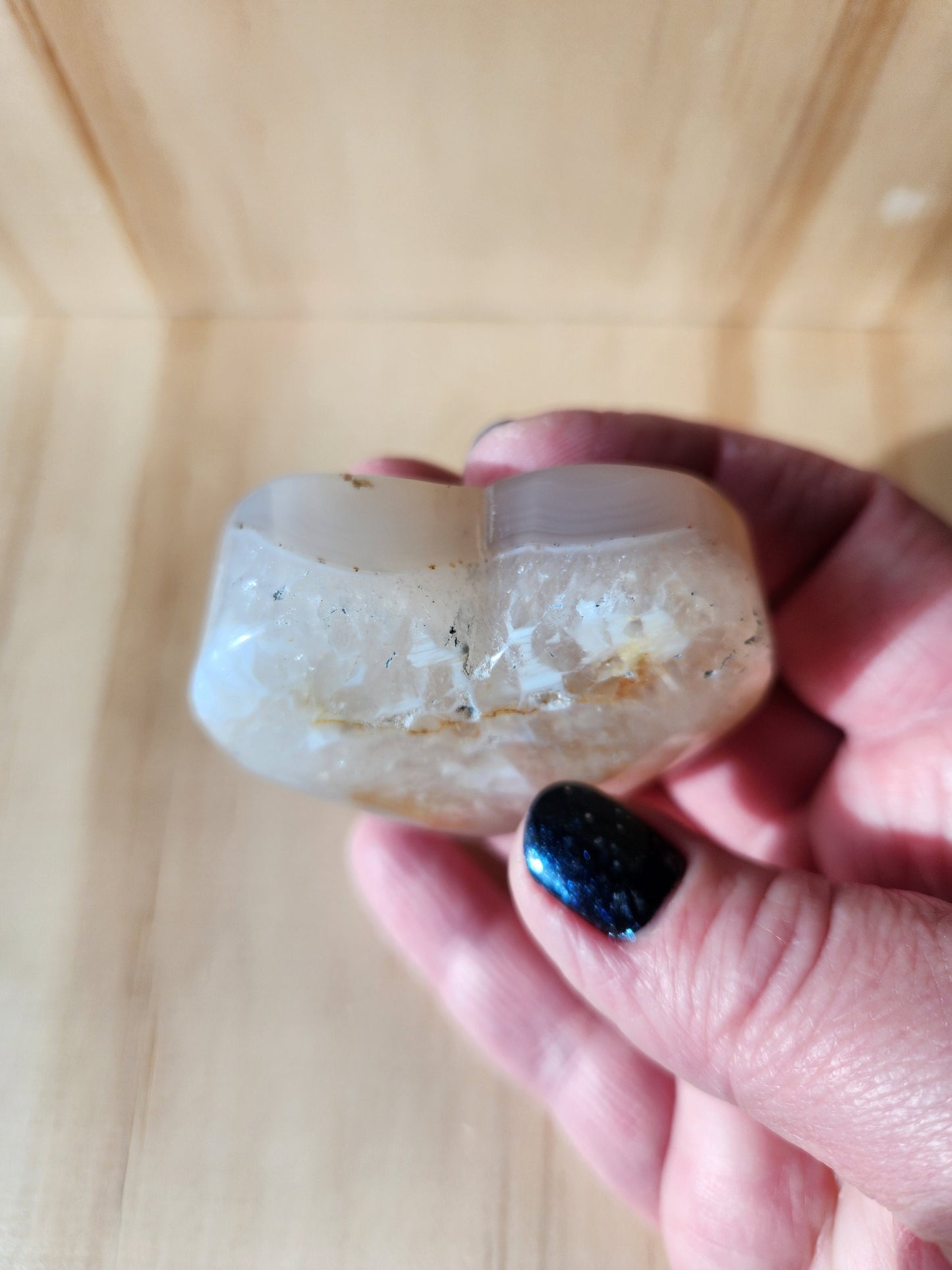 Flower Agate Crystal Heart: Self Standing Palm Stone