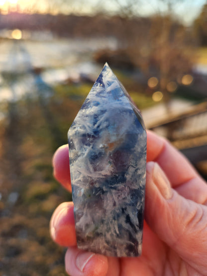 Snowflake Fluorite Crystal Mini Tower: Teal & Purple