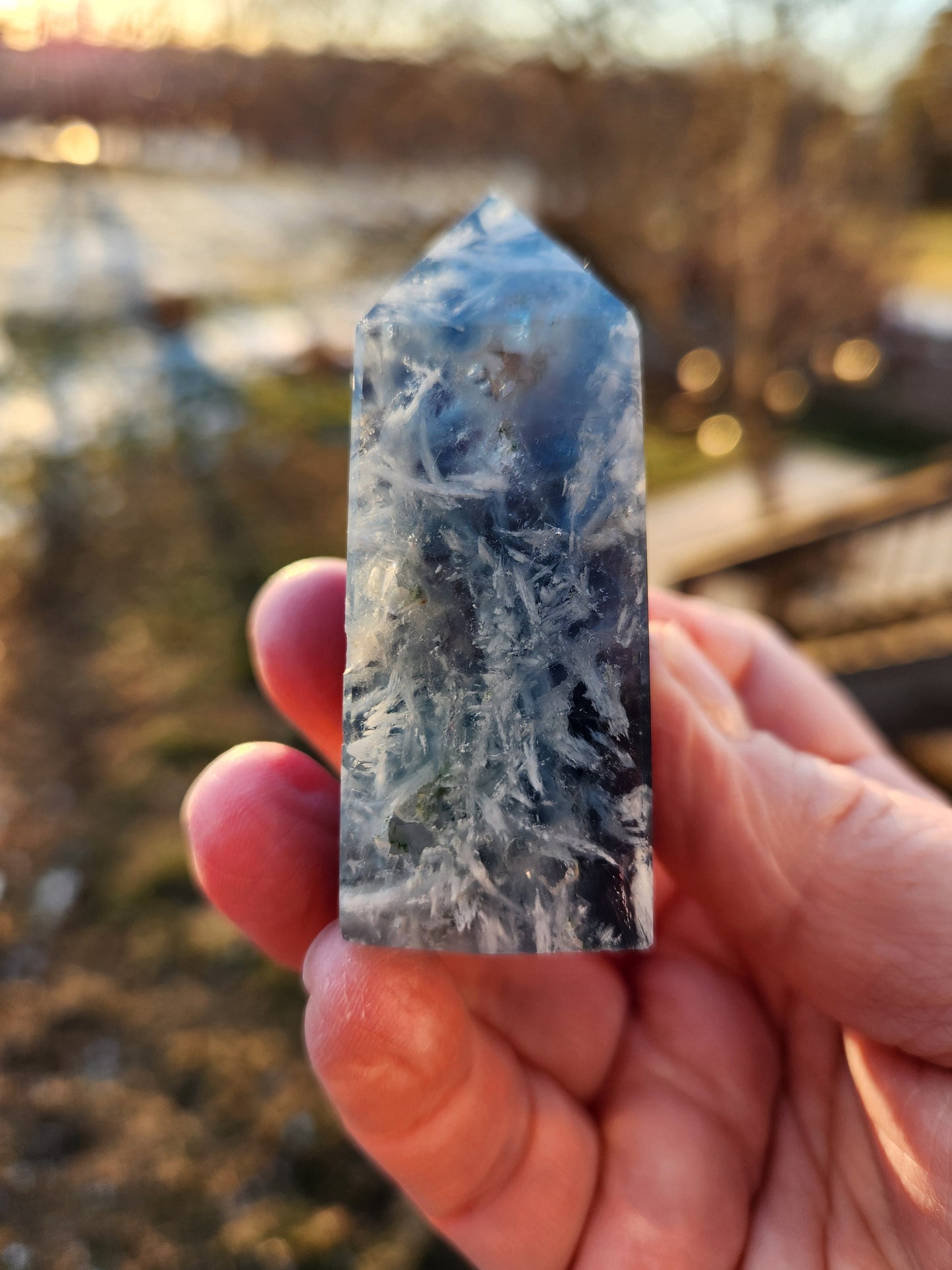Snowflake Fluorite Crystal Mini Tower: Teal & Purple