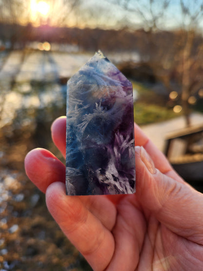 Snowflake Fluorite Crystal Mini Tower: Teal & Purple