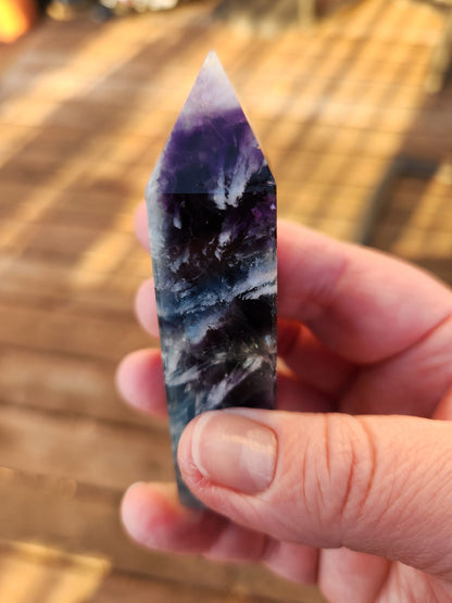 Snowflake Fluorite Crystal Mini Tower: Teal & Purple, with Rainbows