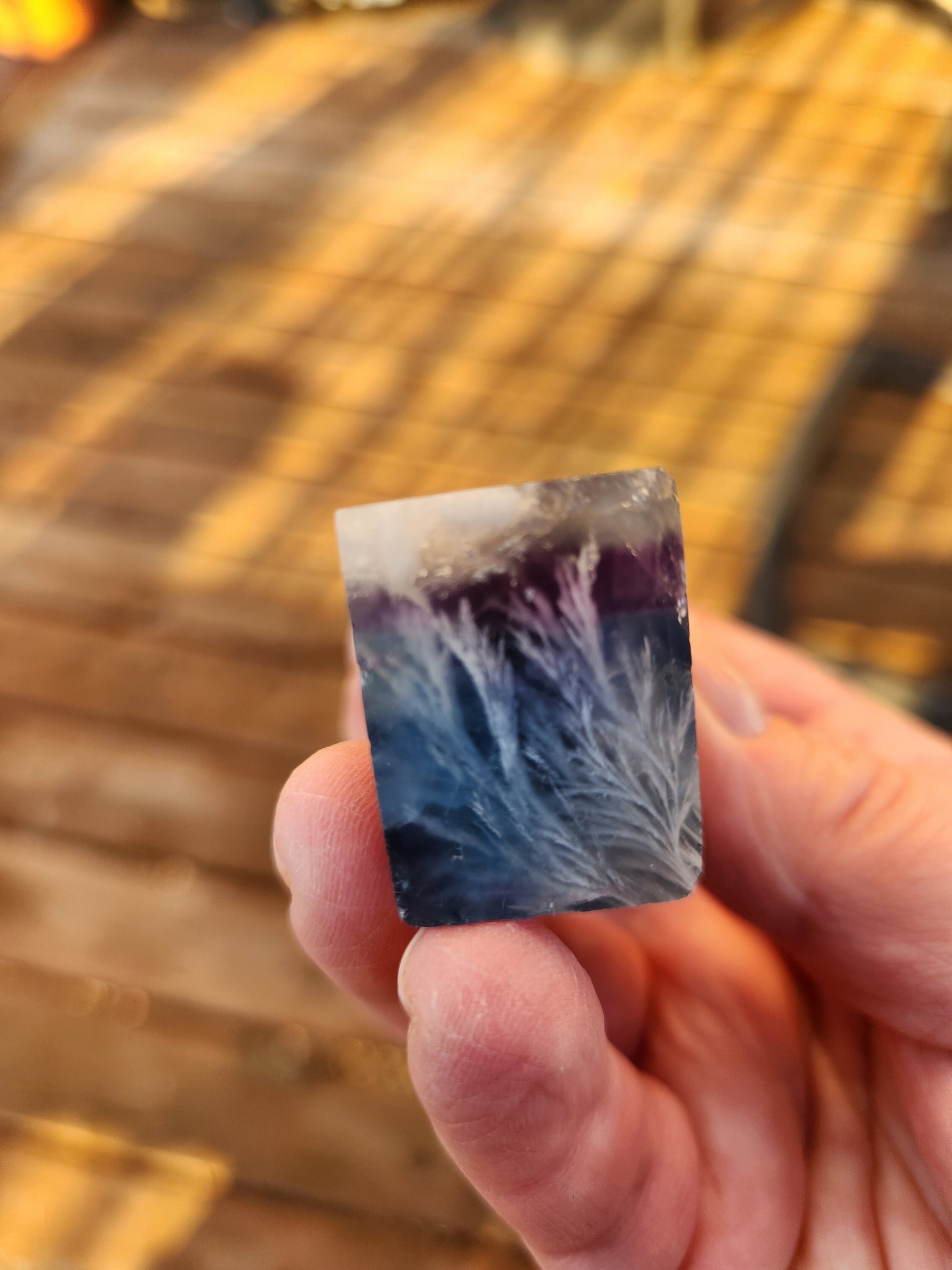 Snowflake Fluorite Crystal Mini Tower: Teal & Purple, with Rainbows