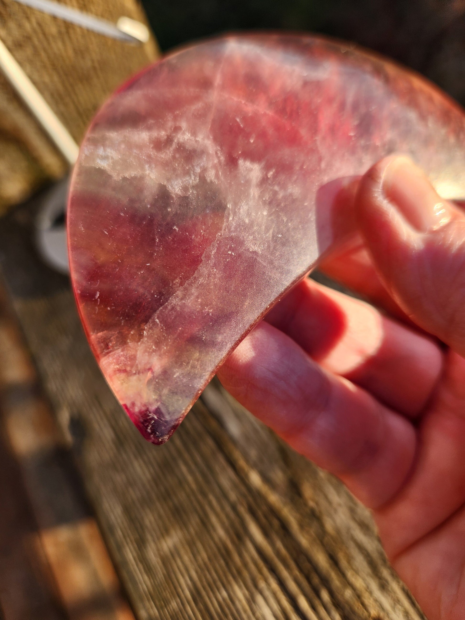 Beautiful Colorful Candy Rainbow Fluorite Half Moon Crystal Stone On Silver Metal Stand