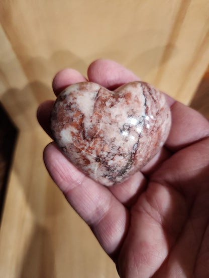 Polished Strawberry Onyx Crystal Heart: AAA Grade, Buttery Finish