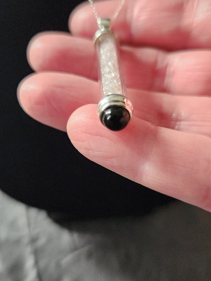 Sterling Silver Herkimer Diamond Pendant Necklace with Black Onyx
