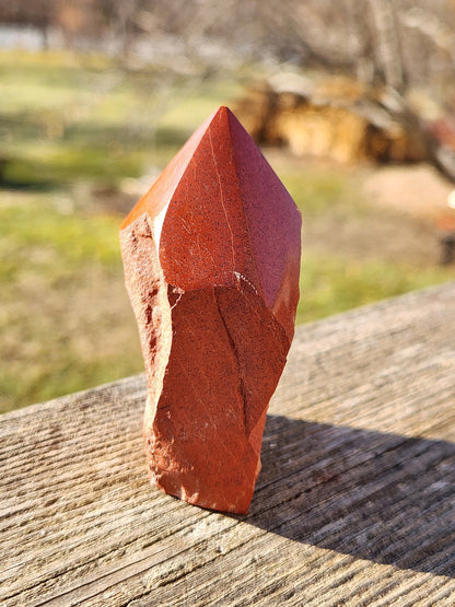 AAA Red Jasper Crystal Point - Polished Top, Natural Sides