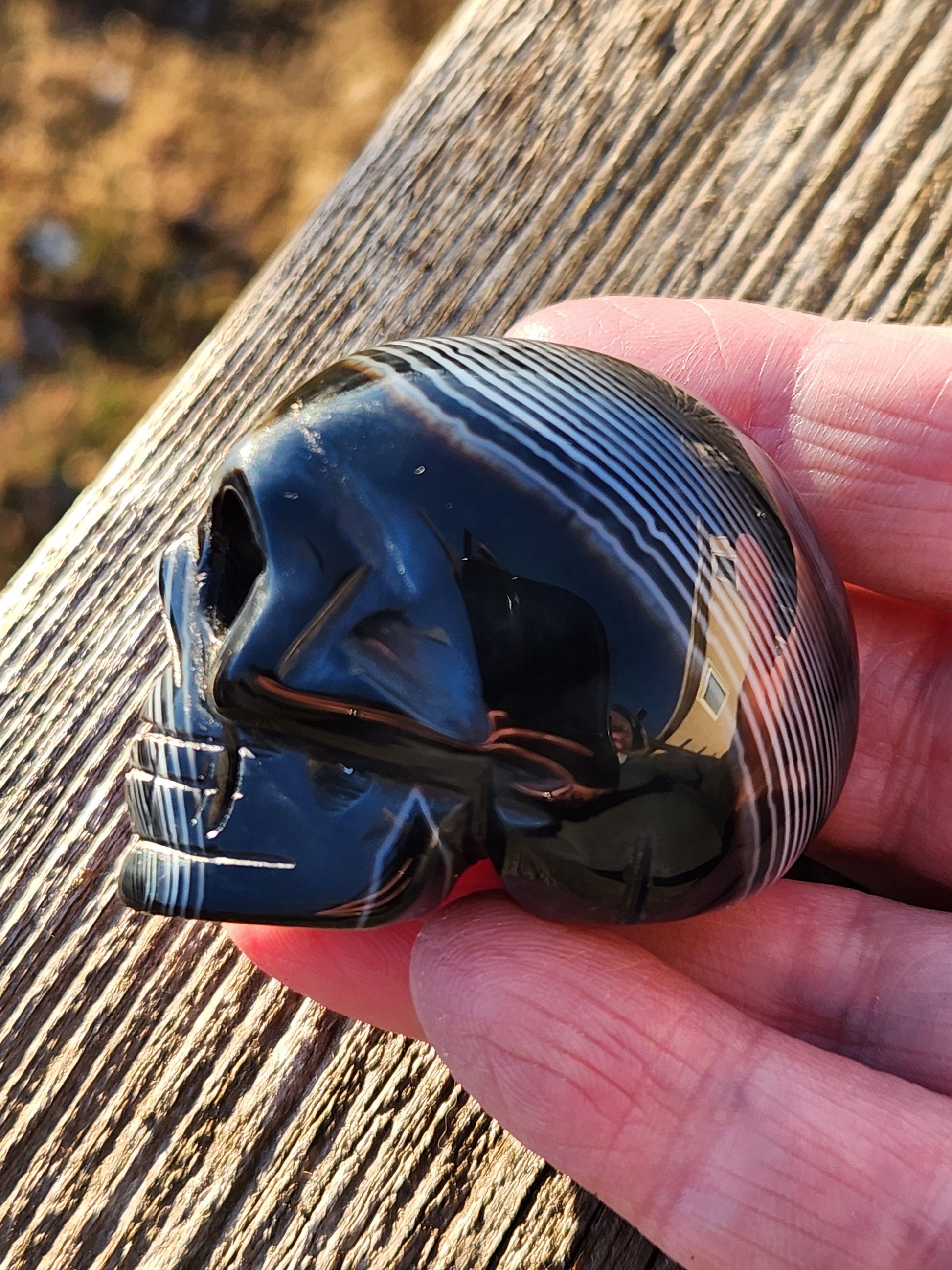 Hand Carved Black Onyx Agate Skull: AAA Quality Crystal Figurine