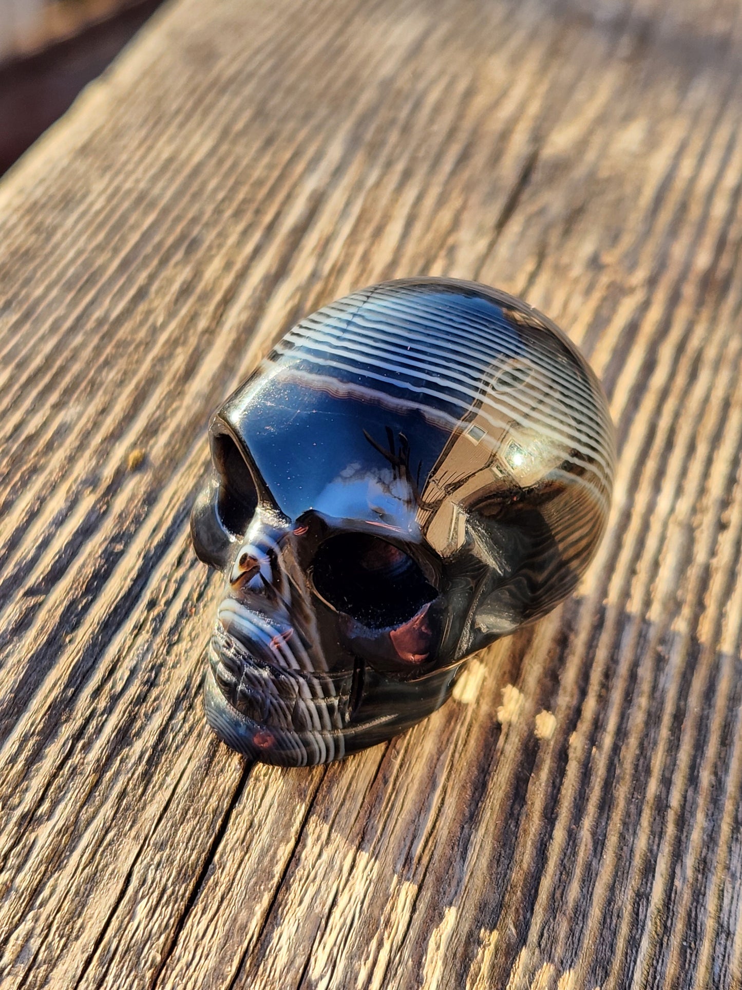 Hand Carved Black Onyx Agate Skull: AAA Quality Crystal Figurine