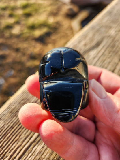Hand Carved Black Onyx Agate Skull: AAA Quality Crystal Figurine