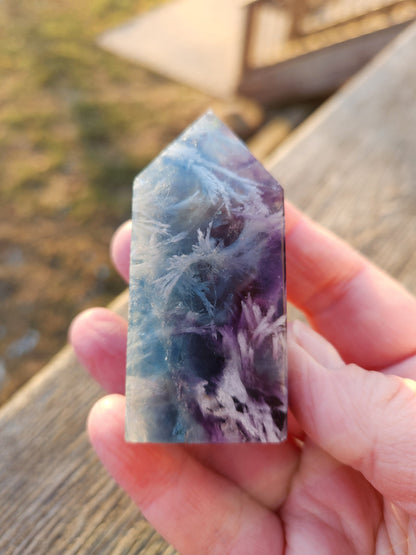 Snowflake Fluorite Crystal Mini Tower: Teal & Purple