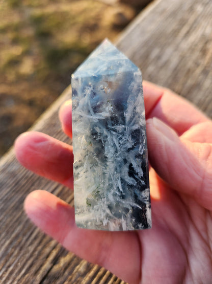 Snowflake Fluorite Crystal Mini Tower: Teal & Purple