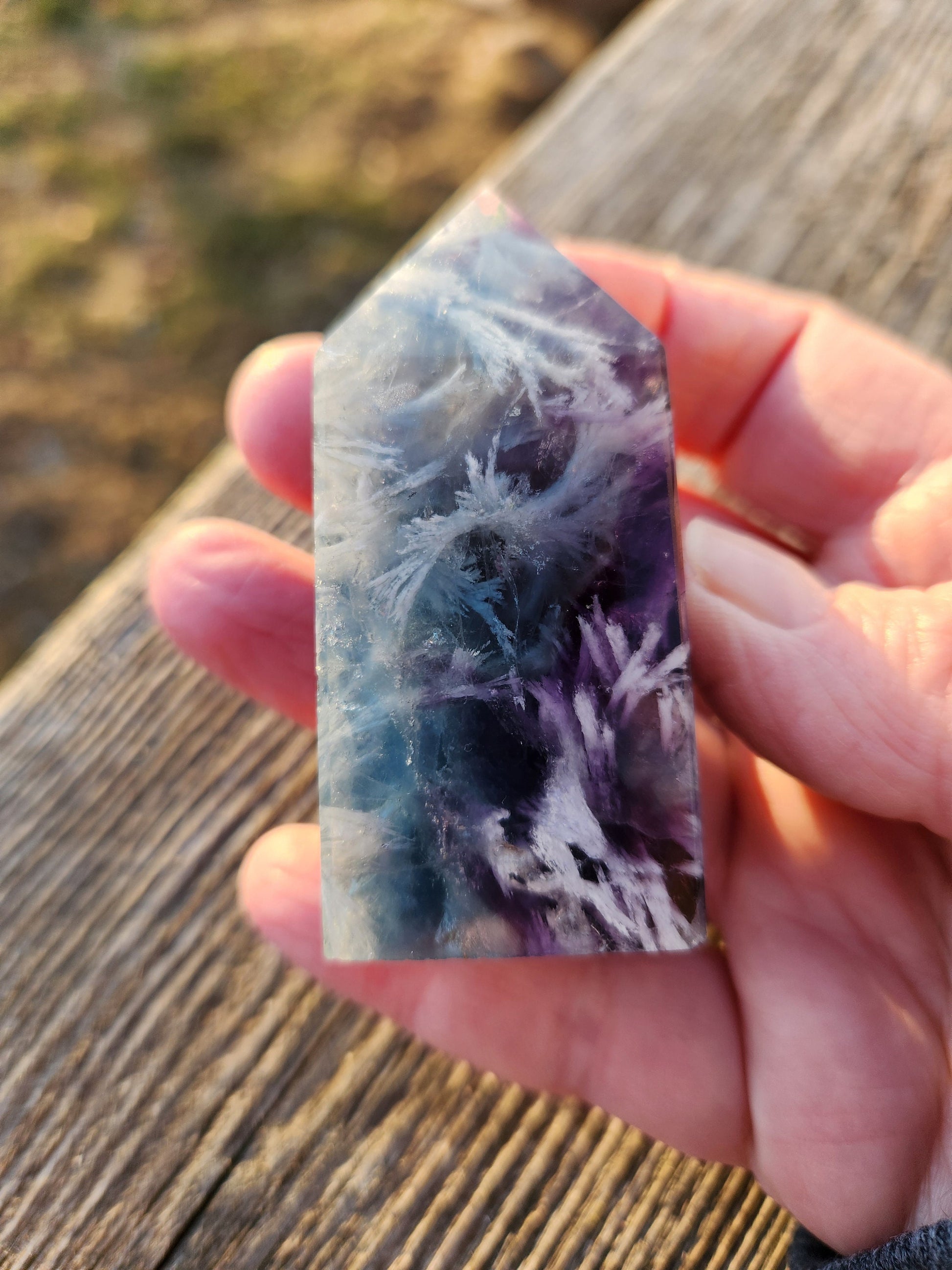 Snowflake Fluorite Crystal Mini Tower: Teal & Purple