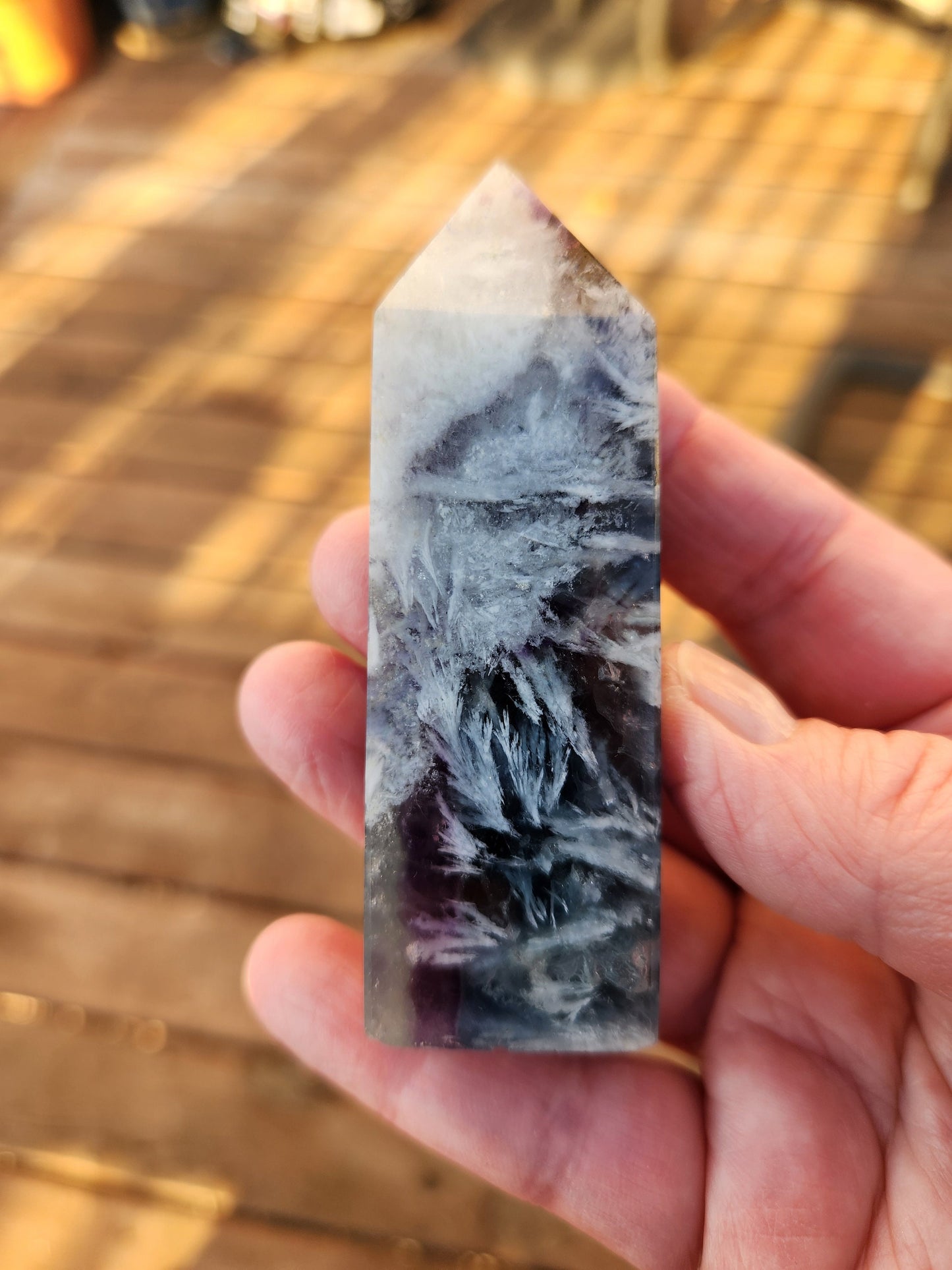 Snowflake Fluorite Crystal Mini Tower: Teal & Purple, with Rainbows