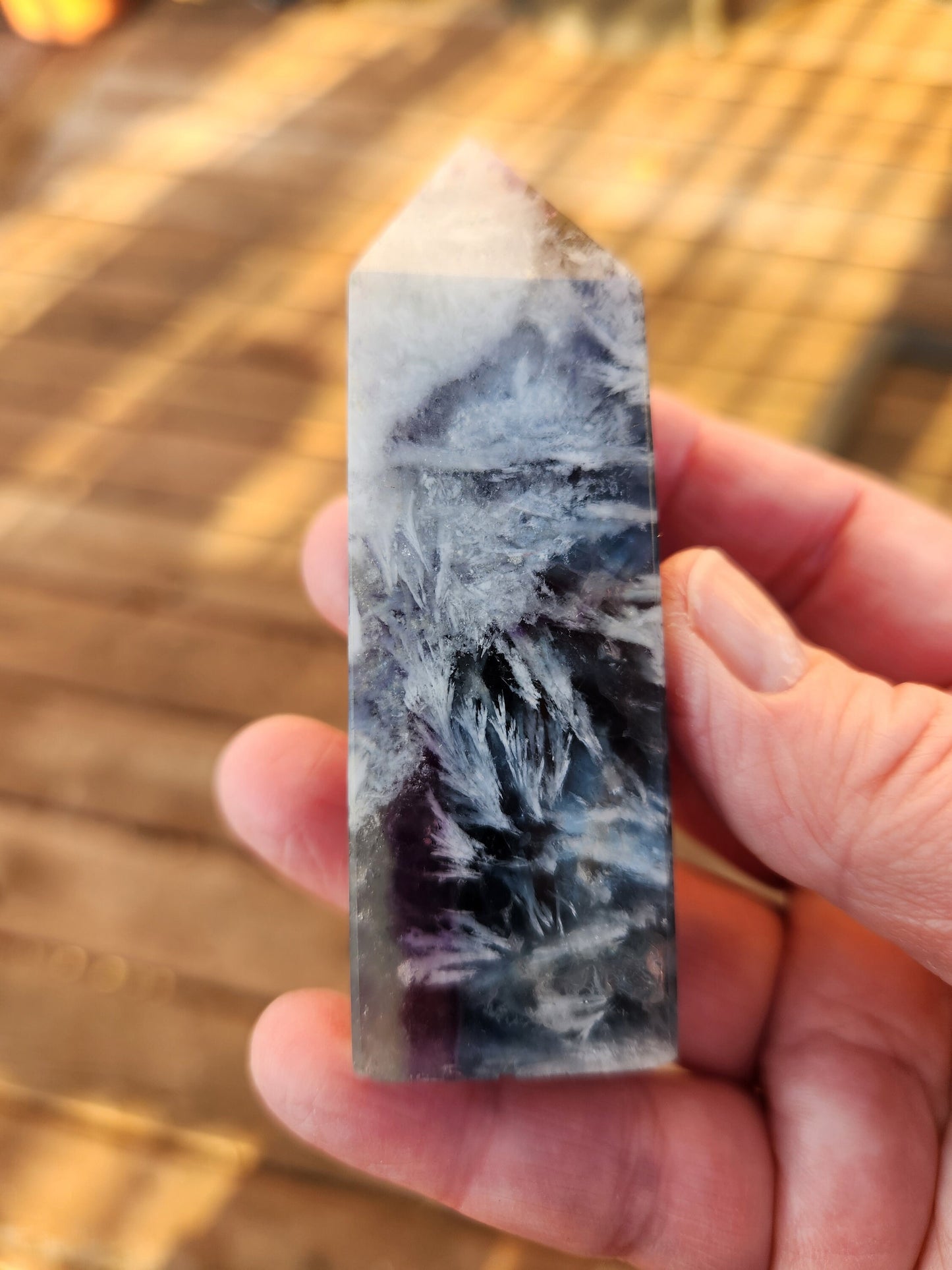 Snowflake Fluorite Crystal Mini Tower: Teal & Purple, with Rainbows