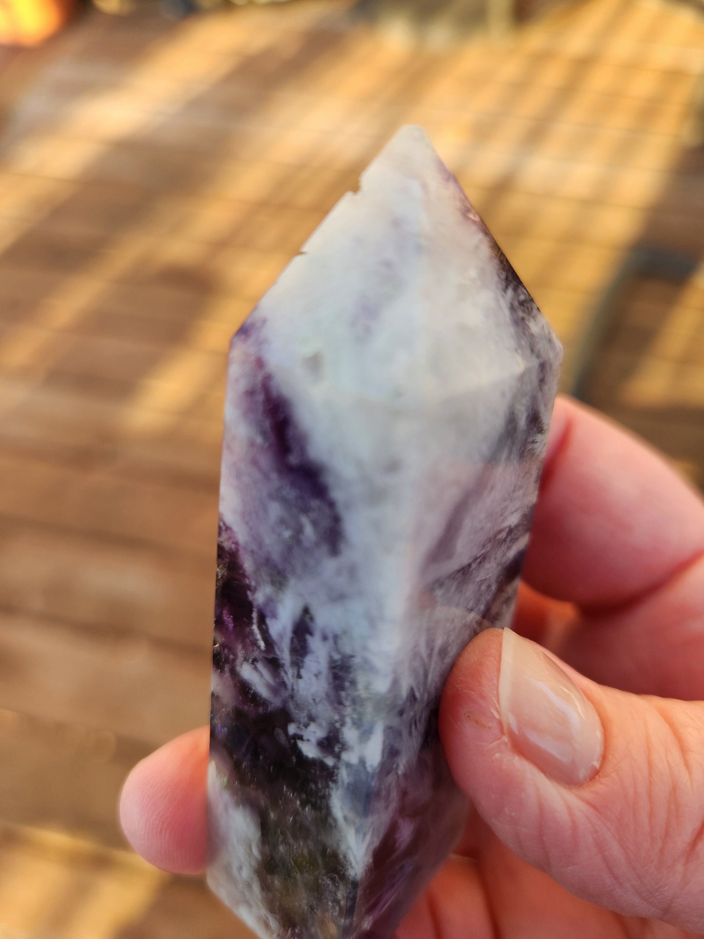 Snowflake Fluorite Crystal Mini Tower: Teal & Purple, with Rainbows