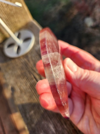 Rainbow Fluorite Half Moon Crystal on Silver Stand