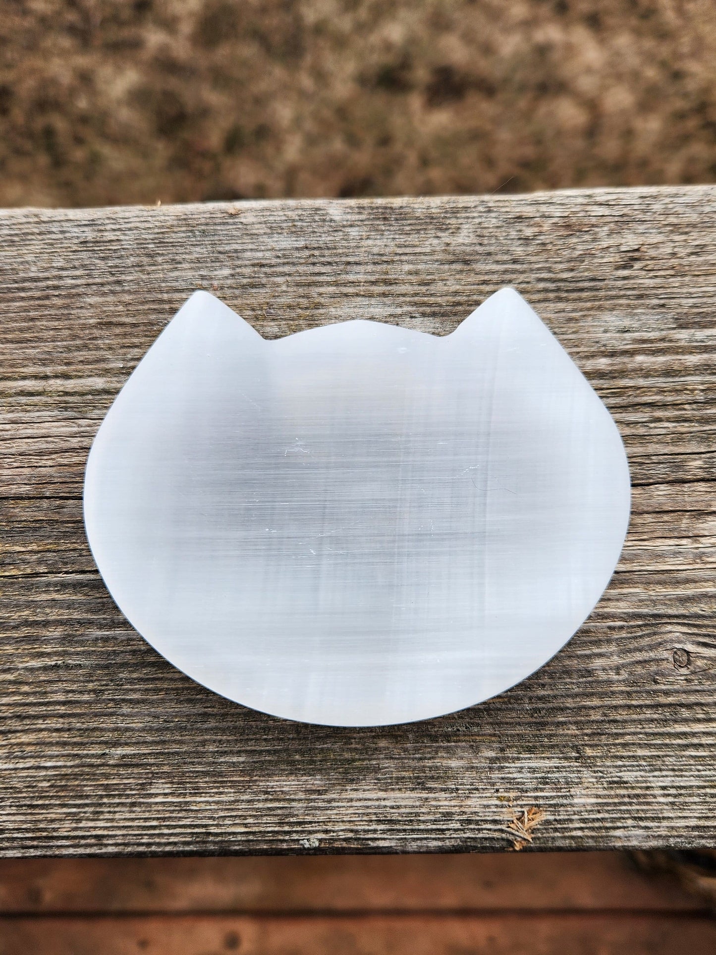 Beautiful Selenite Crystal Cat Shallow Bowl Tray Charging