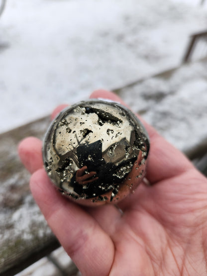 AAA Pyrite Sphere: Natural Crystal with Druzy Pockets