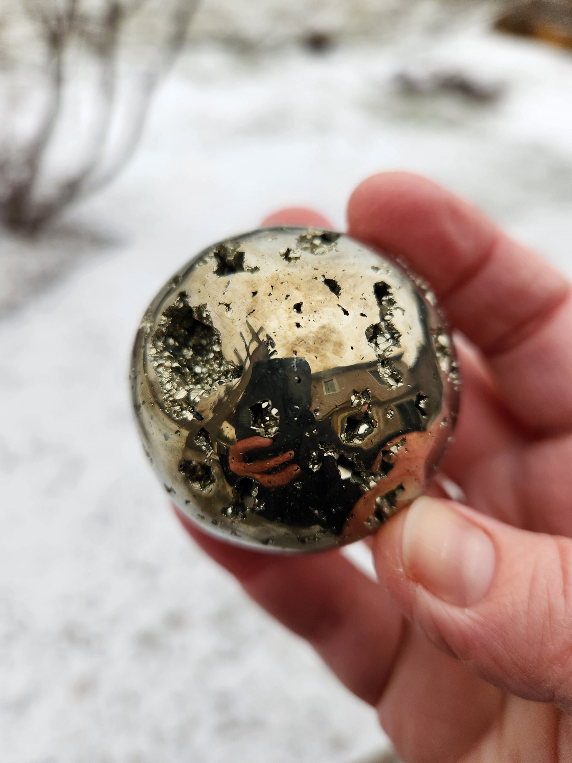 AAA Pyrite Sphere: Natural Crystal with Druzy Pockets