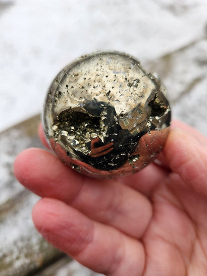 AAA Pyrite Sphere: Natural Stone Crystal with Caves