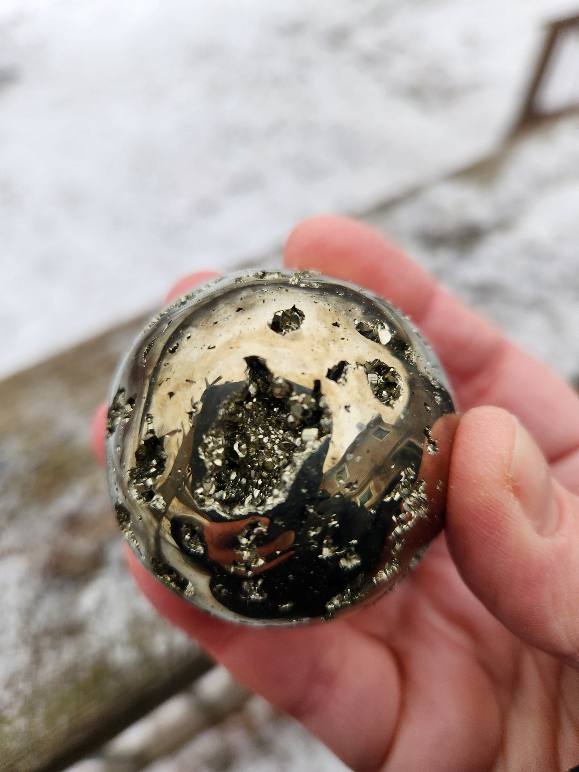 AAA Pyrite Sphere: Natural Crystal with Druzy Pockets