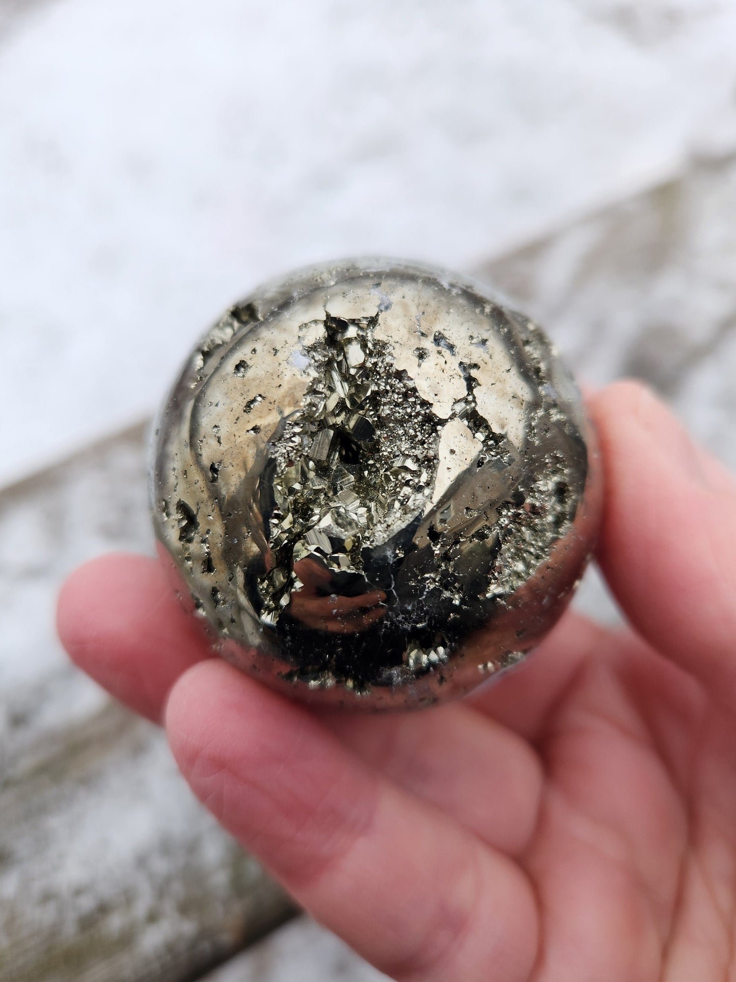 AAA Pyrite Sphere: Natural Stone Crystal with Caves