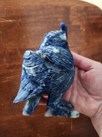 Carved Sodalite Owl Crystal Statue: AAA Quality, Brazil