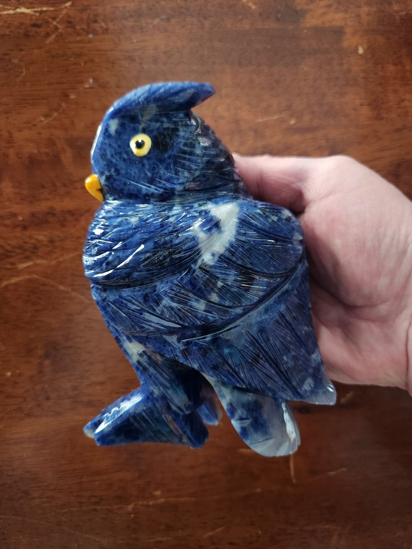 Carved Sodalite Owl Crystal Statue: AAA Quality, Brazil