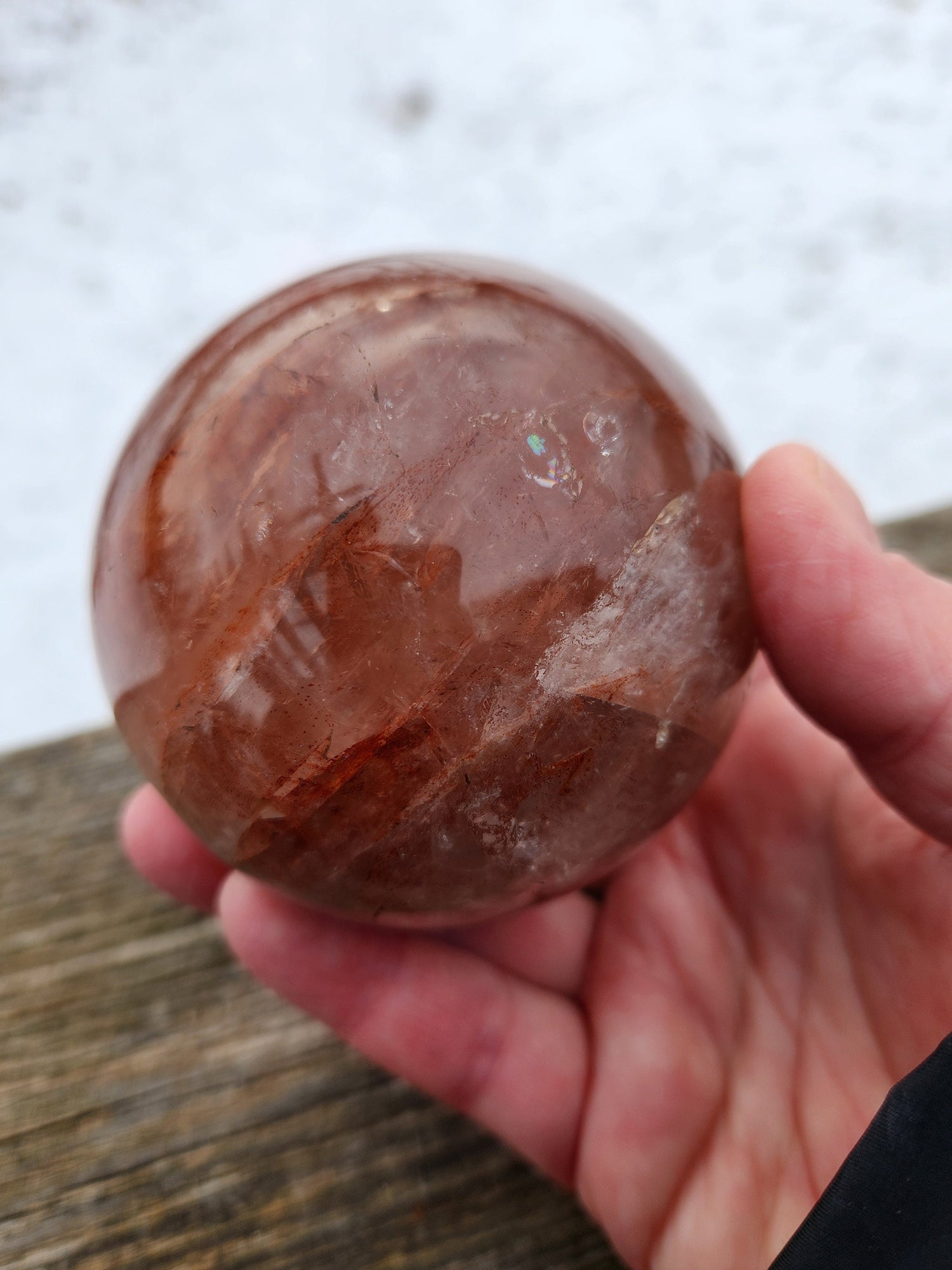 Large Fire Quartz Sphere: Rainbow Crystal Stone (3.13 inch)