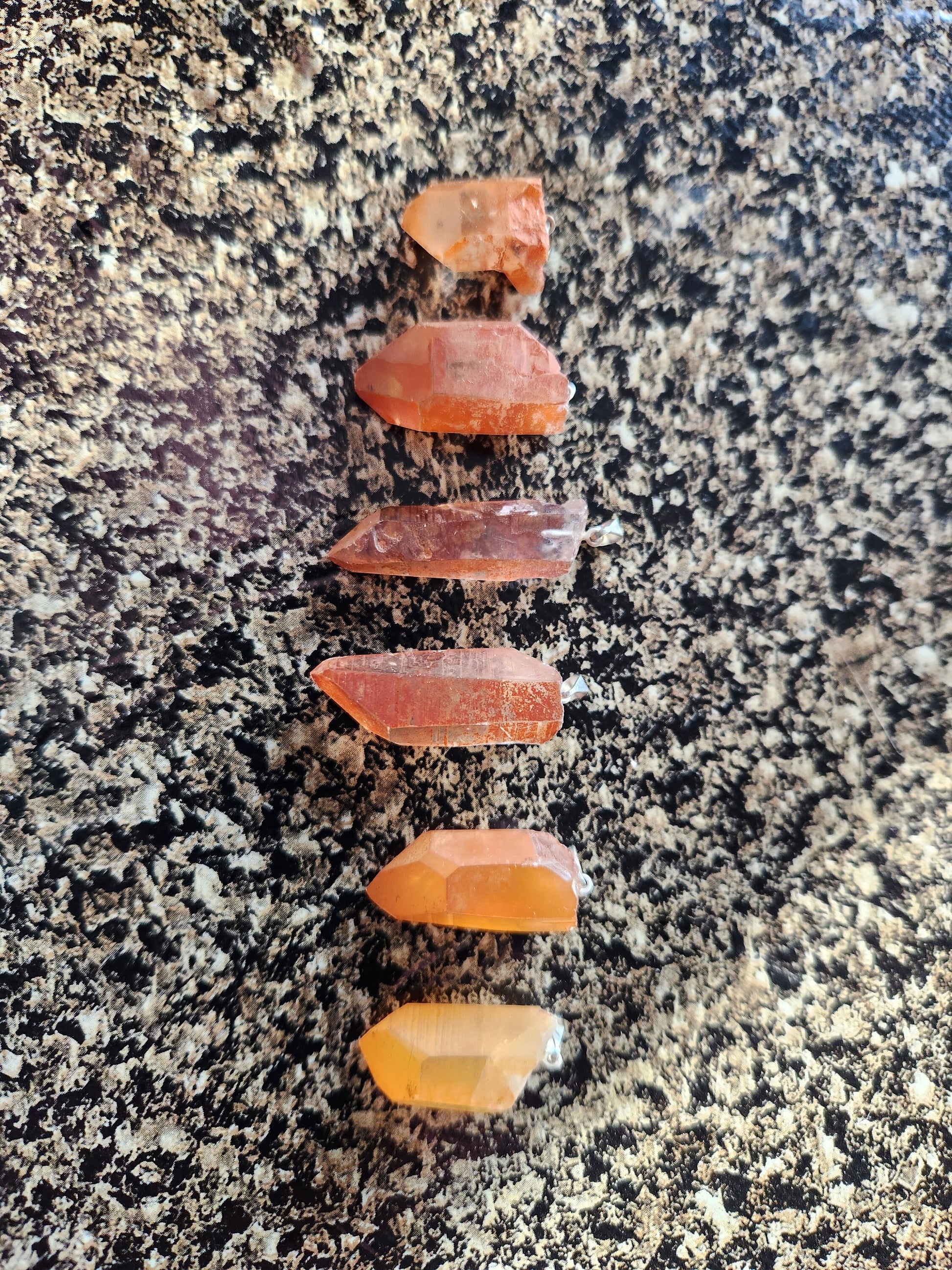 Raw Tangerine Quartz Crystal Point Pendant: Silver Bale