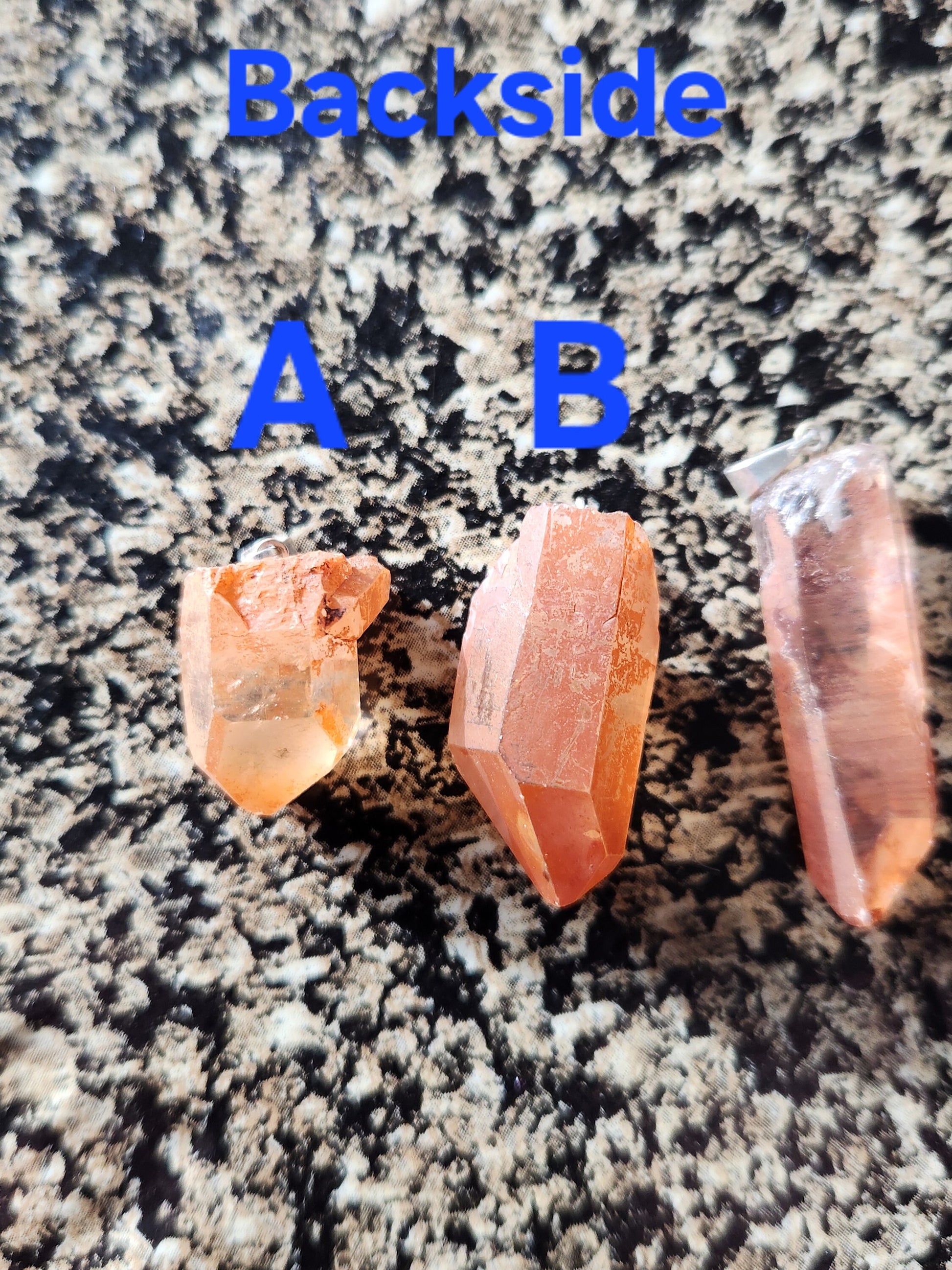 Raw Tangerine Quartz Crystal Point Pendant: Silver Bale