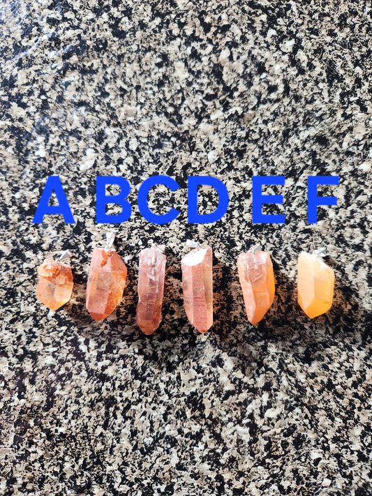 Raw Tangerine Quartz Crystal Point Pendant: Silver Bale