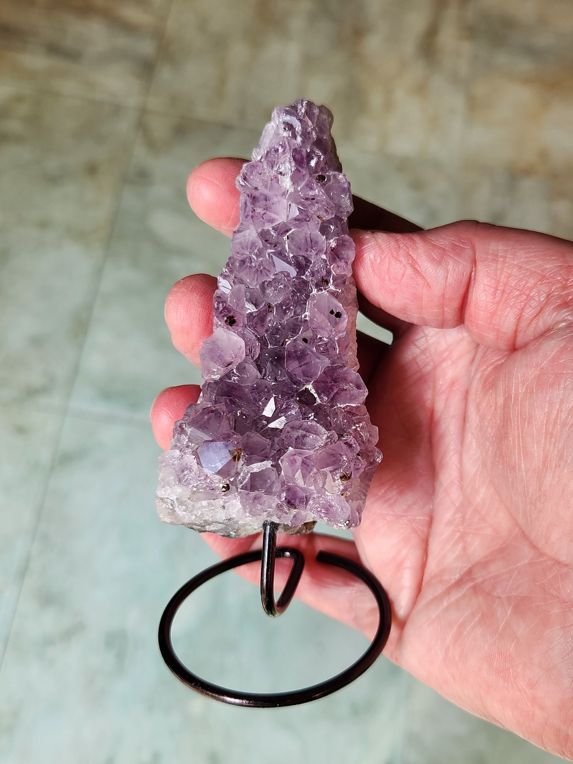 Beautiful Purple Amethyst Crystal Free Form with metal stand