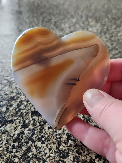 Beautiful Buttery Polished Druzy Agate Crystal Heart on metal stand