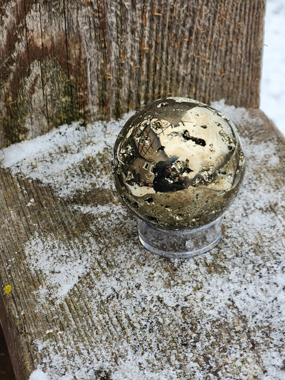 AAA Pyrite Sphere: Natural Crystal with Druzy Pockets