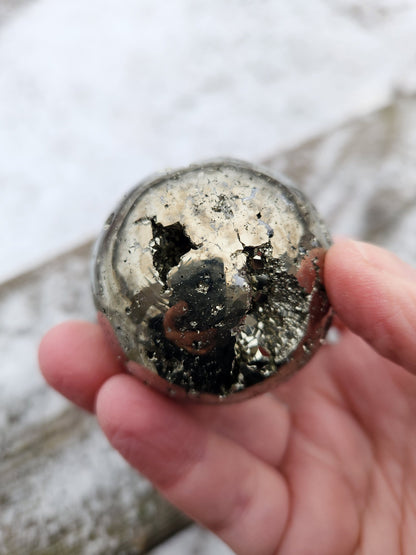 AAA Pyrite Sphere: Natural Stone Crystal with Caves