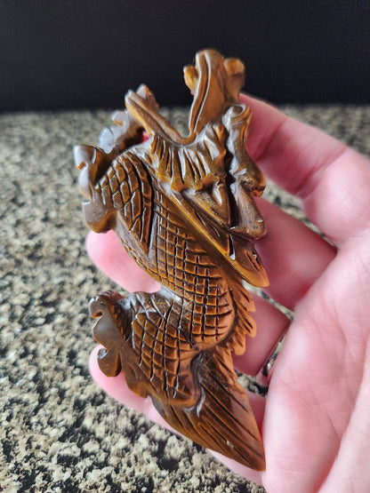 Tiger's Eye Crystal Dragon Carving: Hand Carved, Year of the Dragon, DND
