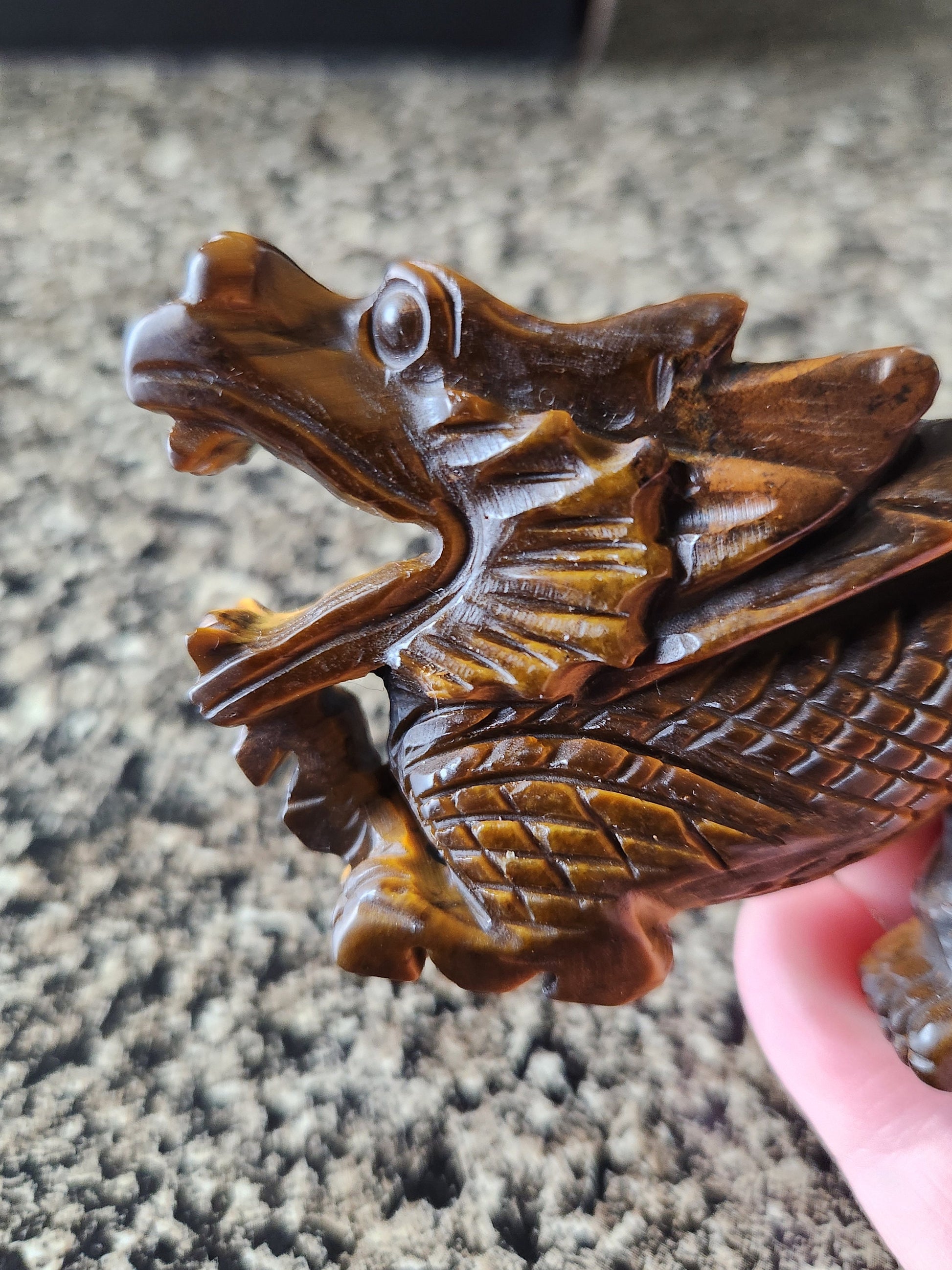 Tiger's Eye Crystal Dragon Carving: Hand Carved, Year of the Dragon, DND