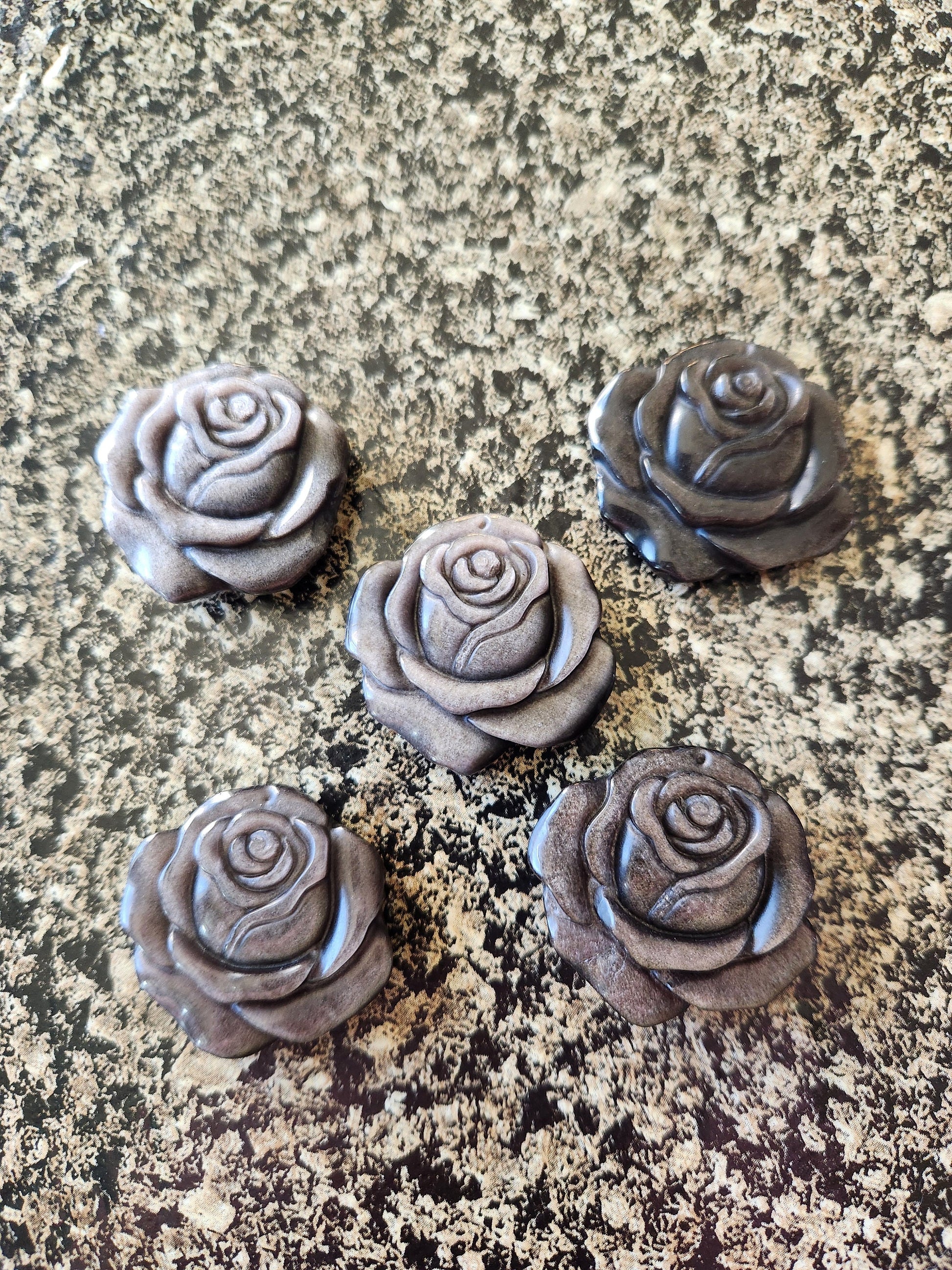 Silver Sheen Obsidian Carved Rose: Natural Stone Crystal